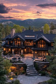 this is an image of a beautiful house in the mountains at sunset or sunrise time