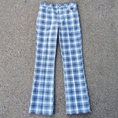 Vintage 1970's pants from Wrangler. Mystery woven fabric, probably a cotton/poly blend. Machine washable. 4-pocket style, metal zip fly, button waist. Boot cut leg. Tagged as 31x33, but runs smaller by modern standards because there's no stretch. Excellent condition!  Waist: 30" Rise: 11" Hip: 36" Inseam: just a hair over 32" Hem circumference: 18" Plaid Jeans, Wrangler Vintage, Vintage Wrangler, Womens Jeans, Woven Fabric, Favorite Outfit, 1970s, Women Jeans, Bathing Beauties