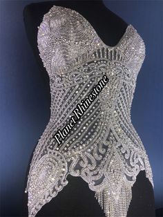 Rhinestone and crystal bodice applique Glamorous Fitted Bedazzled Tops, Glamorous Bedazzled Fitted Tops, Luxury Embellished Fitted Top, Fitted Silver Tops With Rhinestones, Fitted Rhinestone Tops For Wedding, Silver Embellished Tops For Wedding, Bodice Applique, Wedding Applique, Purple Rhinestone