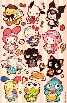 sticker sheet made by me! no reposts without credit ^_^ Stuff To Put Stickers On, Chibi Sticker Sheet, Cute Stickers Sanrio, Drawing Stickers Art, Sanrio Stickers Printable, Stickers To Print Out, Sanrio Sticker Sheet, Hello Kitty Sticker Sheet, Anime Sticker Sheet