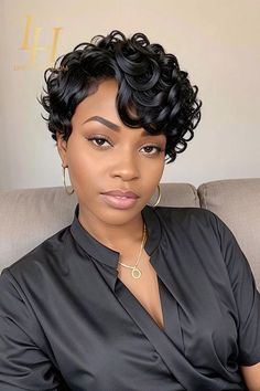 Length 6 inches Density 150% #wig #hair #wiginstall #hairstyle #naturalhair #curlyhair #gluelesswig #shorthair #bob Black Hair Texture, Short Cut Wigs, Black Hair Short Cuts, Natural Black Hair, Short Hair Images, Natural Hair Short Cuts, Swept Bangs, Long Hair Wigs, Short Hair Pixie Cuts