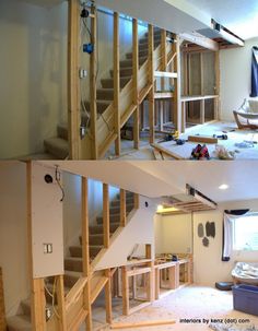 two pictures of the inside of a house being remodeled