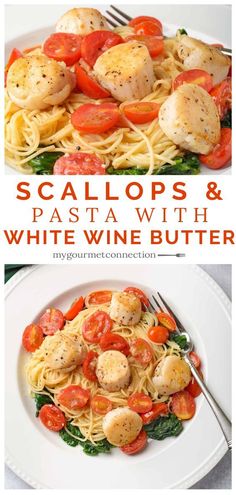 scallops and pasta with white wine butter is an easy dinner that's ready in less than 30 minutes