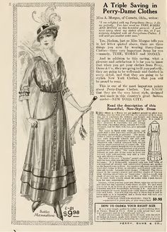 an old fashion ad from the early 1900's shows a woman in a dress