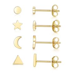 PRICES MAY VARY. Set of 4 Pairs Stud Earrings: 1 Pair 3mm Silver Ball Earrings, 1 Pair 5mm Triangle Stud Earrings, 1 Pair 3mm round CZ Earrings and 1 Pair 5mm Sterling Silver Bar Earrings. Ideal for your daily mixing and matching. Small Gold Studs Material: Made of 925 Sterling Silver Post and 14K White Gold Plated on. Best choice for sensitive ears. Friction post with sterling silver butterfly backings is good for secure fastening. Piercing Jewelry: Suitable to wear in cartilage and ear lobe pi Sterling Silver Star Earrings, Silver Bar Earrings, Silver Star Earrings, Triangle Earrings Stud, Stacked Earrings, Triangle Studs, Geometric Studs, Moon Studs, Tiny Earrings