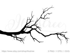 a tree branch with no leaves is shown in black and white, as well as the word