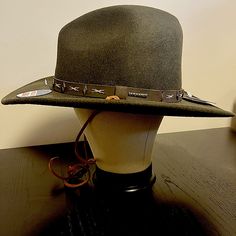 New!! Men’s Stetson Kalamath Outdoor 100% Wool Crushable Hat. Size Large. Color Sage (Looks Like A Dark Brown/Green) Brand New. Never Been Worn The Rugged Kalamath Makes A Statement In The Wild With Its Archival Frontier-Ready Silhouette, Which Features An Iconic 4” X 5” Gus Slope Pinch Front Crown, 3” Brim And Studded Pick-Stitch Leather Band. Handmade In The U.S.A. From High-Quality, Naturally Weather Resistant 100% Wool Felt, It Brings Necessary Protection Wherever Adventure Takes You. An Adj Pick Stitch, Cowboy Gear, Felt Handmade, Large Hats, Leather Hat, Outdoor Hats, Green Brands, Leather Hats, Western Hats