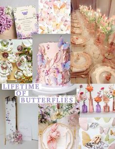 a collage of photos with different types of cakes and flowers on them, including butterflies