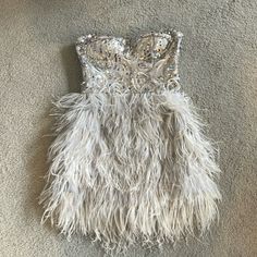 Bebe Dress-Strapless Sequins With Ostrich Feathers Champagne Color Size Xs Worn 3 Times Bebe Cream, New Years Outfit, Colorful Feathers, Bebe Dresses, Ostrich Feathers, Champagne Color, Dresses Strapless, Sequin Dress, Ever After