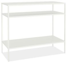 a white shelf with two shelves on each side and one shelf below the shelf is empty