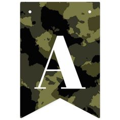 an army green and white flag with the letter a on it