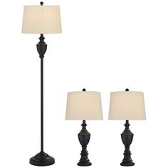 three lamps are shown with one light on each side and the other is turned off