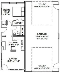 the floor plan for a two bedroom house with an attached garage and living room area