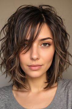 45 Layered Lob Haircuts  – Stylish Hair Ideas Choppy Bob Wavy Hair, Shorter Layered Haircuts Mid Length, Shaggy Bob Haircuts For Fine Hair, Lob With Textured Layers, Reverse Shag Haircut, Layered Hair Shoulder Length Choppy, Thick Layered Hair Short, Choppy Wavy Hairstyles, Medium Wolf Haircut