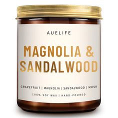 a jar of margolia and sandalwood