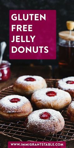 gluten free jelly donuts on a cooling rack