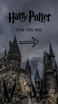 harry potter tesna tera media poster with an arrow pointing to the castle