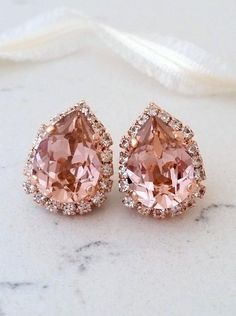 Blush Pink Bridesmaids, Rose Gold Bridal Earrings, Morganite Earrings, Blush Earrings, Emerald Earrings Studs, Rose Gold Morganite, Pink French, Pink Studs, Gold Bridal Earrings