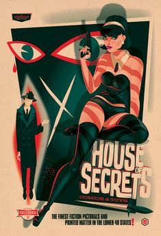 a movie poster for house of secrets with a woman in black dress and man in top hat