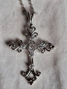 24 cm long chain done up . Cross is 3cms high. By 2 cms wide.  Both silver marked 925  silver. Silver Necklaces Cross, Silver Cross Necklace, Pretty Journals, Crystal Cross, Pierced Jewelry, Dream Jewelry, Silver Cross, Long Chain, Favorite Things Gift