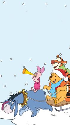 winnie the pooh and friends sleigh ride through the snow with other characters