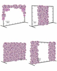 three different stages of flower arrangement in the shape of a square and rectangle frame