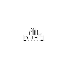 a black and white logo with the word duet written in bold font on it