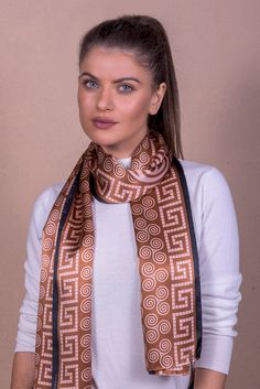 This is a unique handpainted silk scarf in brown - beige colors that could be a perfect gift for him or for her. A unisex scarf that fits perfectly to everyone and can be the perfect solution for your style. DETAILS Fabric : Crepe Satin 16m/m Dimension : 35cm x170cm Weight : 42gr Print : Digital Finished : by hand Code : 18-35-225 Gift box included ! ABOUT We design beautiful silk scarves. Creating with passion excellent quality silk scarves. Ancient Greece is our inspiration! Our silk products Silk Products, Silk Scarf Tying, Handpainted Silk Scarves, Scarf Summer, Hand Painted Scarves, How To Wear A Scarf, Summer Scarf, Oversize Knit, Wrap Scarf