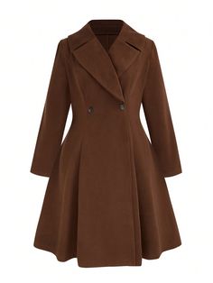 Plus Size Solid Color Double-Breasted Woolen Coat, Fall & Winter Brown Elegant  Long Sleeve Woven Fabric Plain Regular Non-Stretch  Women Plus Clothing, size features are:Bust: ,Length: ,Sleeve Length: Long Winter Coats, Brown Shorts, Woolen Coat, Short Coat, Maternity Bag, Plus Clothing, All Fashion, Women Clothes Sale