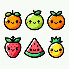 an image of fruits with faces drawn on them