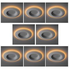 four different images of the same light on a white background, each with an orange glow