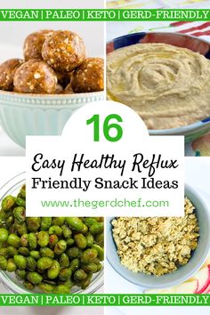 six easy healthy snack ideas with text overlay