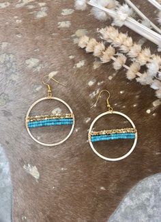 Faux Turquoise Faux Gold Hoop Earring Turquoise Metal Round Hoop Earrings, Turquoise Hoop Metal Jewelry, Turquoise Metal Hoop Jewelry, Turquoise Metal Hoop Earrings, Turquoise Hoop Jewelry, Heishi Jewelry, Hoop Earrings Diy, Boho Hoop Earrings, Beading Jewelery