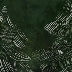 an abstract painting with white lines on dark green background