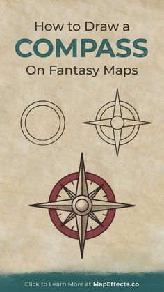 How to draw a simple compass on your fantasy maps Old Map Compass Drawing, Making Your Own Map, Fantasy Map Compass Drawing, How To Draw Fantasy Maps, How To Make A Map, How To Make A Fantasy Map, Old Map Drawing, How To Draw A Map, Fantasy Maps Drawing