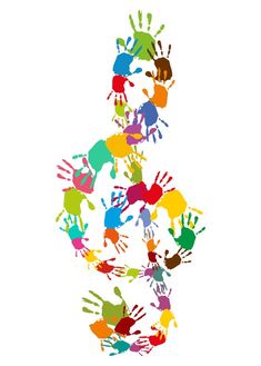 colorful hand prints in the shape of a number 3 on a white background with clippings