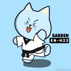 a cartoon cat is doing karate with the caption garden en - h2