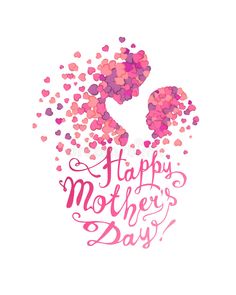 happy mother's day card with pink and purple confetti on white background