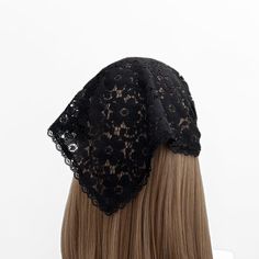 Black lightweight sheer floral lace triangle hair scarf. Chic lace design. Comfortable and keeps the hair out of your face. One Adult Size Fits 22-26 Inch head Triangle is 10.5 inches long from longest point Care Info Hand wash or machine wash on delicate in cold water. Do not wring. Lay the headband flat to dry. Triangle Hair Scarf, Scarf Hair Wrap, Triangle Hair, Wrap Hair, Scarf Hair, Scarf Casual, Elastic Headband, Lace Headbands, Hair Scarf