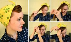 Working Woman Series: 1940s Scarf Hair Tutorials - Flashback Summer 1940 Hair, 1940s Scarf, Psychobilly Hair, Hair Scarf Tutorial, Head Scarf Tutorial, Hair Rat, Retro Updo, 40s Hairstyles, Vintage Hairstyles Tutorial