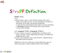 an image of a page with the words strapp definition written in different colors