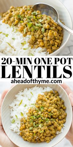 two bowls filled with lentils and white rice