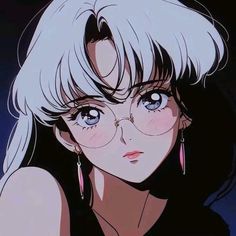 an anime character with glasses on her face and blonde hair, staring at the camera