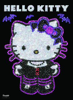 an image of a hello kitty in black and purple