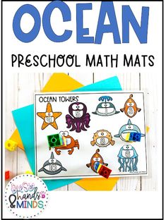 ocean preschool math mats with the words ocean on them and an image of octopus, crab,