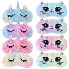 PRICES MAY VARY. Package Includes: you will get 8 pieces of cartoon animal eye mask for sleeping, including 4 pieces of unicorn patterns and 4 pieces of cat patterns, nice combinations, ample quantities can satisfy you and your family wearing needs, and you can also share them with friends One Size Fits Most: the size of each sleeping mask for kids is measured approx. 7.09 x 3.15 inches/ 18 x 8 cm, and each eye mask is designed with elastic band on the back, the proper size can cover your eyes w Kids Eye Mask, Sleep Eye, Soft Eyes, Unicorn Cat, Unicorn Pattern, Cat Mask, Cute Eyes, Cute Cartoon Animals, Sleeping Mask