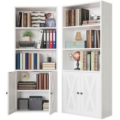 a white bookcase filled with lots of books