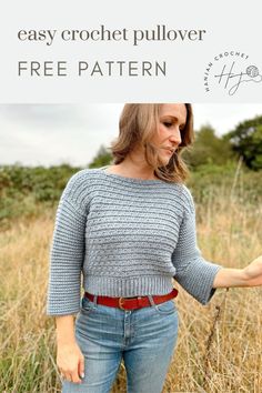 Crochet this easy pullover with our free crochet pattern. It comes with the option of a straight neck or a v neck in sizes XS to 5XL. Get the free pattern here!