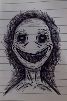 a drawing of a creepy person with a smile on it's face and eyebrows