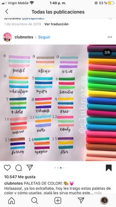 an instagram page with several different colored pens on it and the caption in spanish